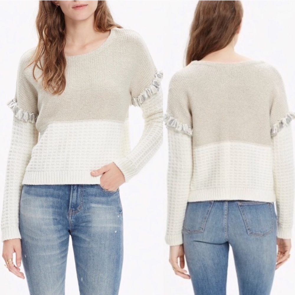Madewell Colorblock Fringe Crewneck Sweater Size Large